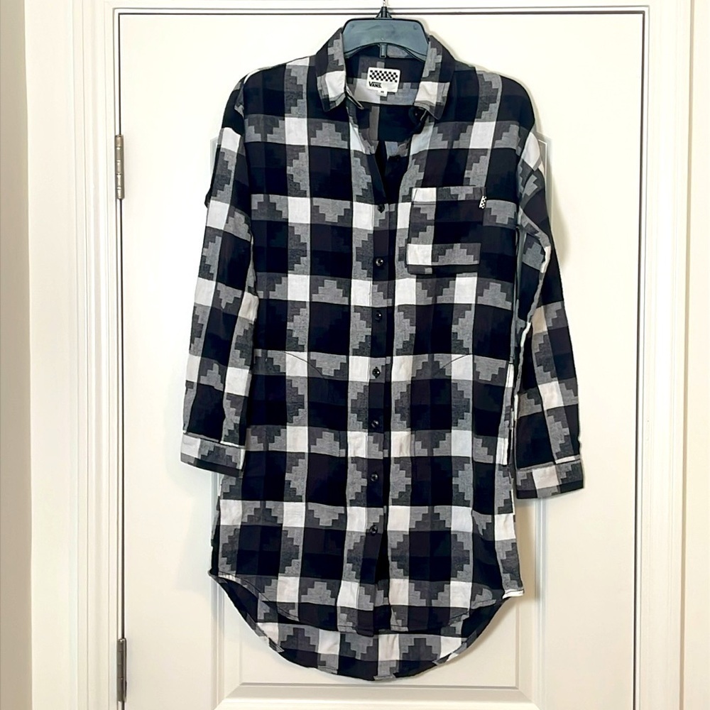 NWT Vans Casual Black & White Vitti Midi Flannel Shirt Dress Size XS NWT